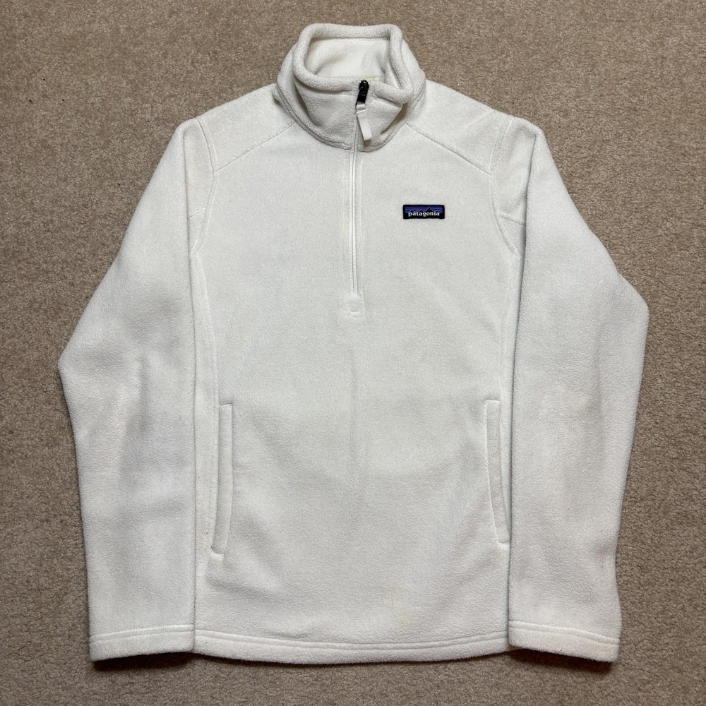 Patagonia Synchilla Jacket Womens Medium White Fleece 1/4 Zip Pockets Pullover